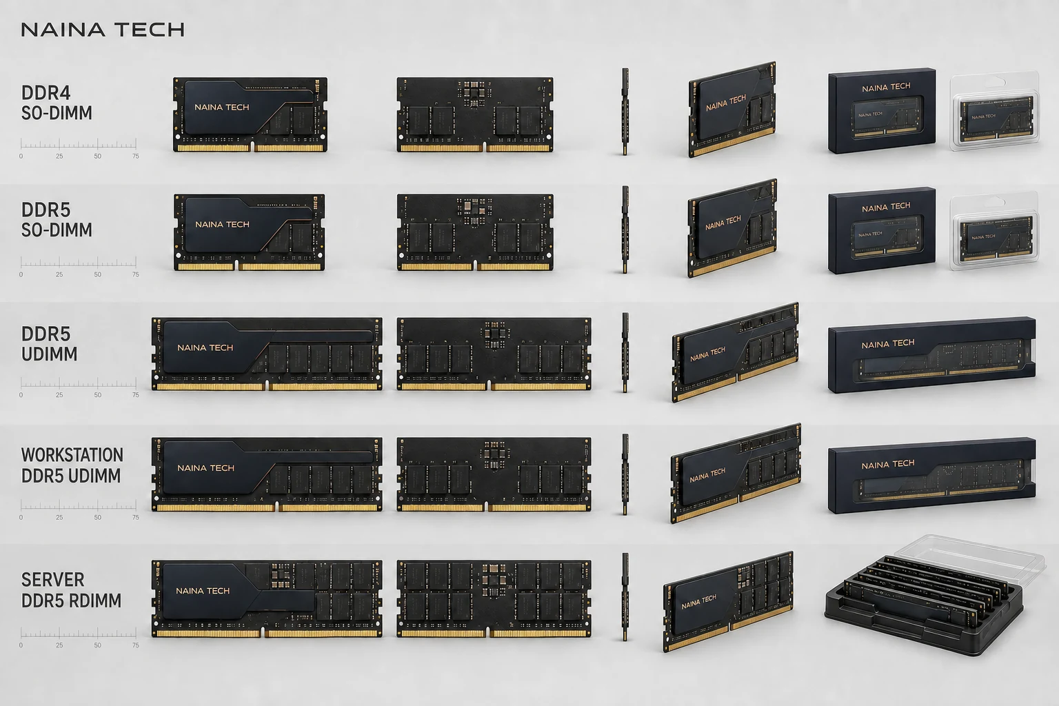 Naina Tech laptop, desktop, workstation, and server memory product family
